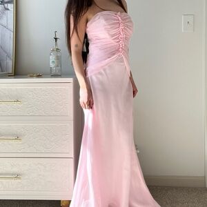 Elegant Pink Strapless Rhinestone Gown